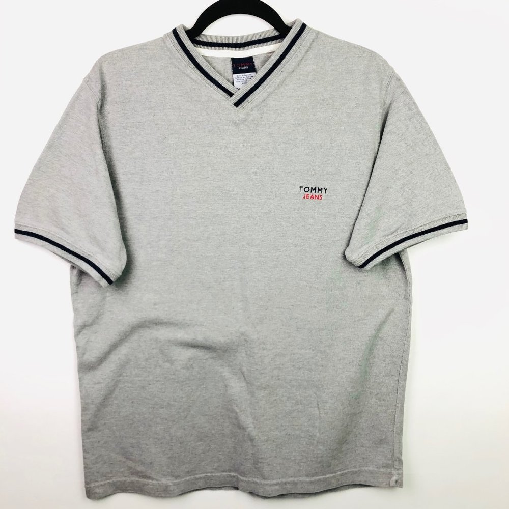 VTG Tommy Jeans V Neck M Embroidered Spell Out 90s